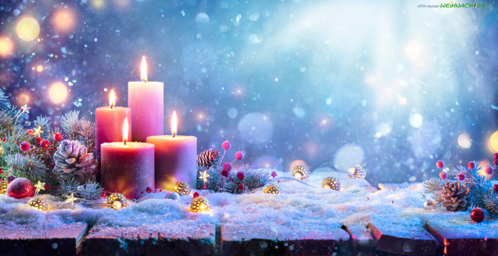 Advent. Abbildung von Kerzen, Dekos und Licht für eine schöne Adventstimmung